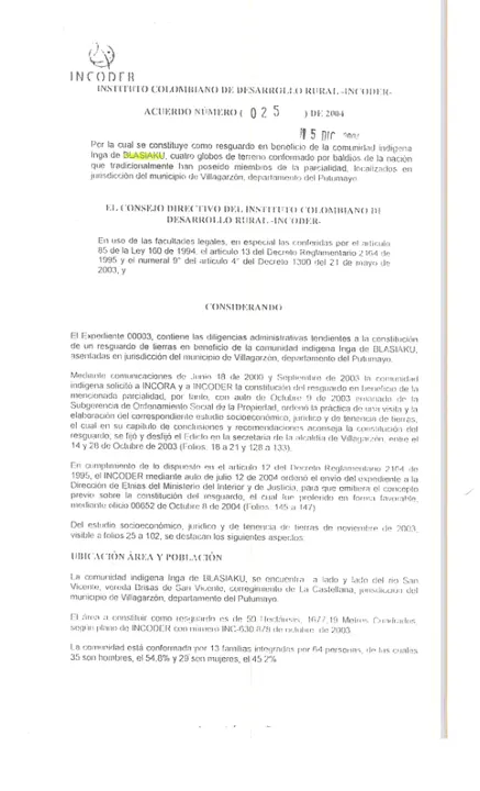 Portada: Acuerdo 025 de 2004