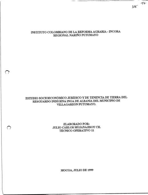 Portada: Estudio socioeconómico, jurídico y de tenencia de tierras (1999)