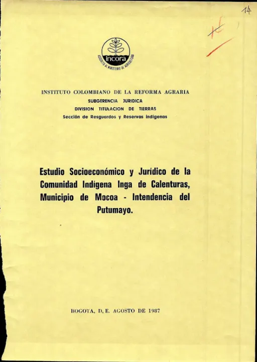Portada: Estudio socioeconómico, jurídico y de tenencia de tierras (1987)