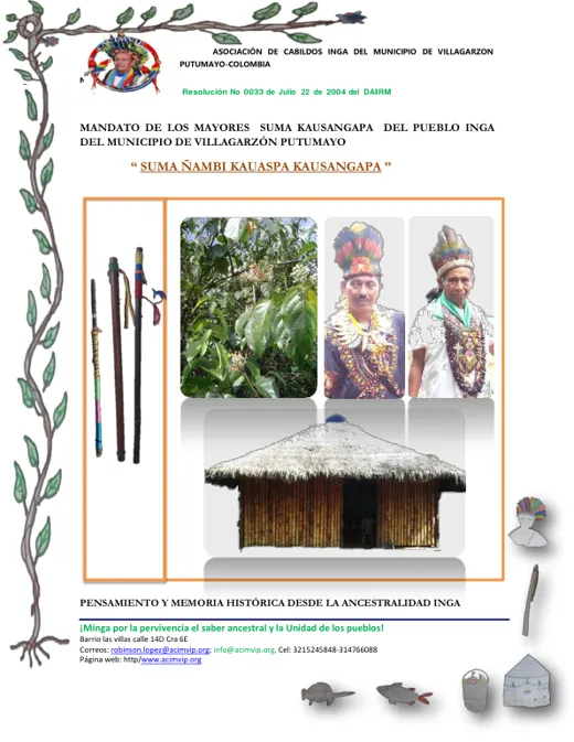 Portada: Mandato de los Mayores Suma Kausangapa del Pueblo Inga del Municipio de Villagarzón, Putumayo, actualizado (4 de mayo de 2024)