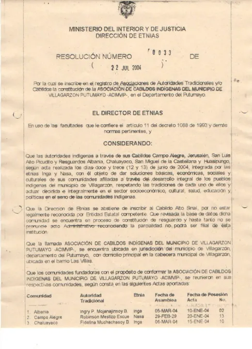 Portada: Resolución 0033 de 2004