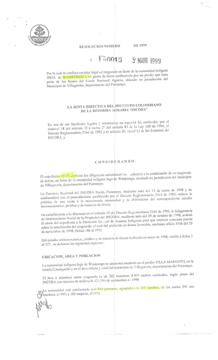 Portada: Resolución 015 de 1999