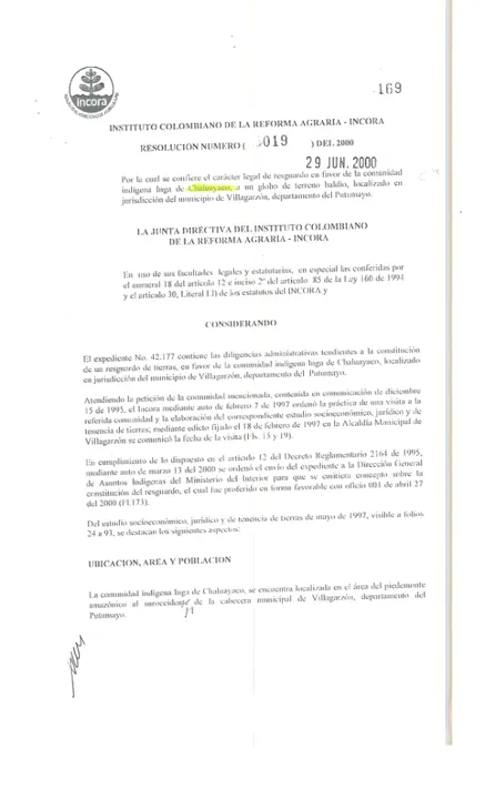 Portada: Resolución 019 de 2000