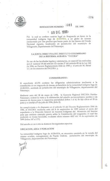 Portada: Resolución 081 de 1999