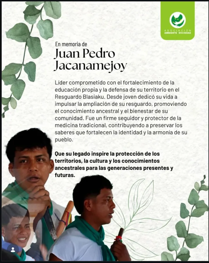 Pieza de Ambiente y Sociedad en memoria de Juan Pedro Jacanamejoy